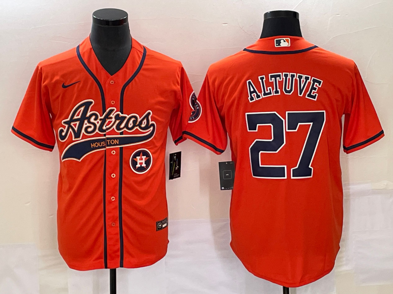 Men's Houston Astros #27 Jose Altuve Orange With Patch Cool Base Stitched Baseball Jersey